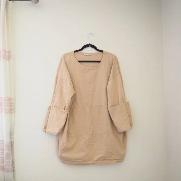 * Zara Oversized Tan Shirt Dress w/ Button Sleeves sz S - Picture 2 of 5